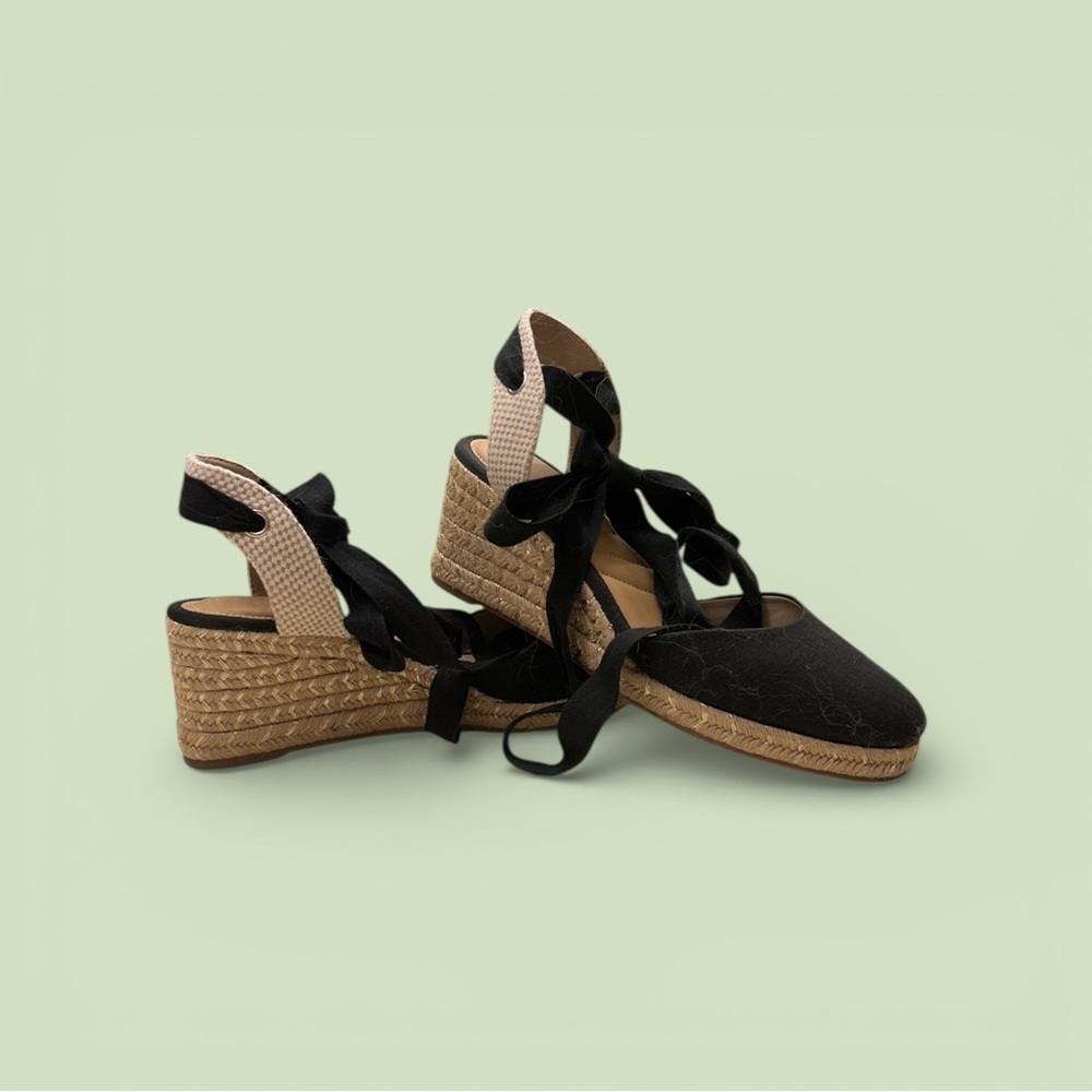Kelly & Katie Black and Beige Espadrille Wedges